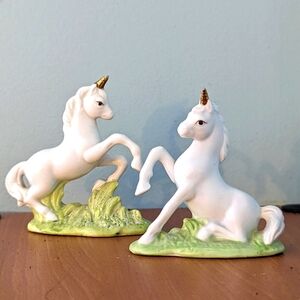 Two Vintage Giftcraft Porcelain Unicorn Figurines